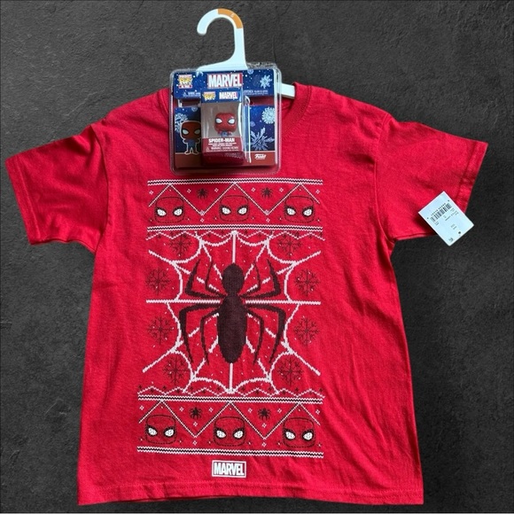 Marvel Red Short Sleeve Spider Man Web Tee w/Pocket Pop Toy - NWT - Picture 1 of 3